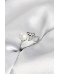 Kelebek İncili Model Gümüş Renk Zirkon Taşlı Kadın Yüzük