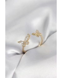 Kelebek Model Zirkon Taşlı Gold Renk Kadın Yüzük