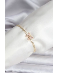 Kelebek Model Zirkon Taşlı Gold Renk Pirinç Su Yolu Kadın Bileklik