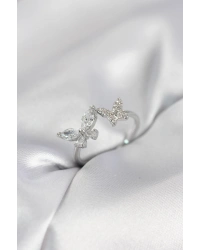 Kelebek Model Zirkon Taşlı Gümüş Renk Kadın Yüzük