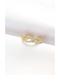 Kemer Tokası Tasarımlı Gold Renk Zirkon Taşlı Ayarlanabilir Yüzük