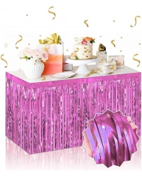 Kendinden Yapışkanlı Pembe Metalize Püsküllü Masa Eteği – 75 x 275 cm Parti Süslemesi