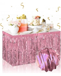 Kendinden Yapışkanlı Rose Gold Metalize Püsküllü Masa Eteği – 75 x 275 cm Parti Süslemesi
