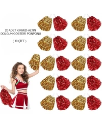 Kırmızı Altın Metalik Dolgun Gösteri Ponponu 20 Adet (10 Çift)