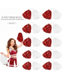 Kırmızı Beyaz Metalik Dolgun Gösteri Ponponu 20 Adet (10 Çift)