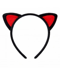 Kırmızı Kedi Kulaklı Sevimli Peluş Taç – Çocuk Parti Kamp; Kostüm Tacı