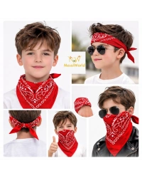 Kırmızı Kovboy Fuları Çocuk Bandana Western Desenli Boyun Fuları