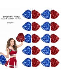 Kırmızı Mavi Metalik Dolgun Gösteri Ponponu 20 Adet (10 Çift)