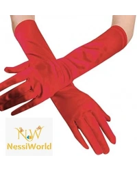 Kırmızı Renk Dirseğe Kadar Uzun Kumaş Eldiven 40 cm