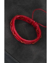 Kırmızı Renk İpli Yeni Sezon Deri Erkek Bileklik