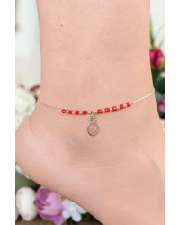 Kırmızı Renk Miyuki Taşlı Ananas Figürlü Metal Hal Hal