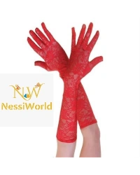 Kırmızı Renk Orta Boy Dantelli Eldiven