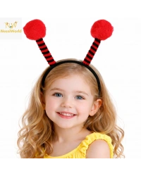 Kırmızı Siyah Uğur Böceği Antenli Taç - Çocuk Uğur Böceği Tacı Mega Ponponlu