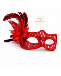 Kırmızı Tüylü Balo Maskesi Kadın Parti Aksesuarı