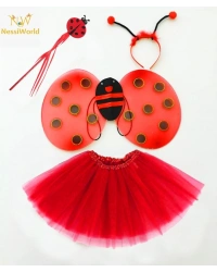 Kırmızı Uğur Böceği Ateş Böceği Kostüm Seti - (Tütü, Kanat, Taç, Asa)