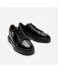 Kişiselleştirilebilir Kalın Ortopedik Tabanlı %100 Deri Sneaker Spor Ayakkabı - Siyah