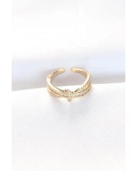 Kıvrım Model Gold Renk Zirkon Taşlı Ayarlanabilir Yüzük