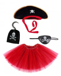 Korsan Şapkası Eteği Kancası ve Göz Maskesi Kostüm Seti Kız Çocuk