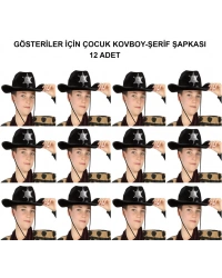 Kovboy Şerif Şapkası Siyah 12 Adet - Kostüm, Parti ve Gösteri Şapkası