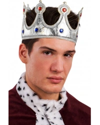 Kral Tacı Gümüş Renk Kumaş Malzeme Yetişkin Boy