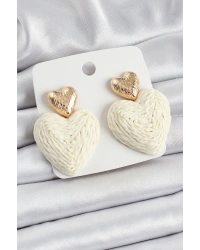 Krem Kalp Figürlü Hasır Örgü Model Gold Renk Kadın Küpe