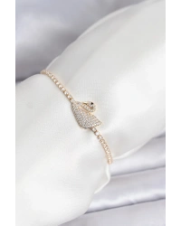 Kuğu Model Zirkon Taşlı Gold Renk Asansörlü Su Yolu Bileklik