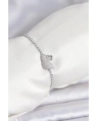 Kuğu Model Zirkon Taşlı Gümüş Renk Asansörlü Su Yolu Bileklik