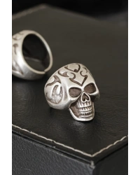 Kuru Kafa Tasarımlı Eskitme Gümüş Desenli Ayarlamalı Model Erkek Yüzük