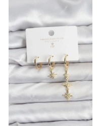 Kutup Yıldızı Model Gold Renk Pirinç 3lü Kadın Küpe Seti