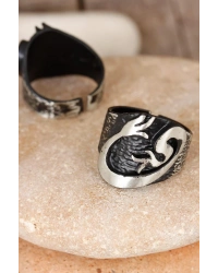 Lale Figürlü Füme Gri Renk Ayarlamalı Erkek Yüzük