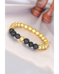 Lav Doğal Taş Detaylı Hematit Gold Renk Erkek Bileklik