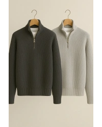 2 al 1 öde avantajlı set erkek selanik örme yarım fermuarlı kışlık kazak