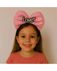 LED Işıklı Love Yazılı Fuşya Fiyonk Taç – Kız Çocuk Parti Tacı