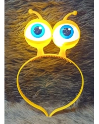 Led Işıklı & Pilli 3 Farklı Modda Yanan Uzaylı Göz Parti Tacı Sarı Renk 18x12 cm