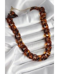 Leopar Desenli Mika Kalın Zincir Kadın Kolye