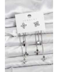 Lotus Model Gümüş Renk Pirinç Sallantılı Kadın Küpe