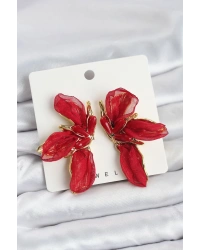 Lotus Model Kırmızı Renk Tüllü Kadın Küpe