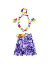 Luau Aloha Hawaii  Kolye Etek Taç ve Bileklik Seti Mor