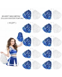 Mavi Beyaz Metalik Dolgun Gösteri Ponponu 20 Adet (10 Çift)