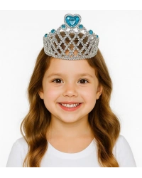 Mavi Kalpli Gümüş Renk Kraliçe Tacı PrensesTacı NessiWorld