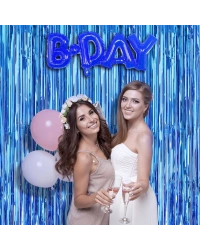 Mavi Renk Ekstra Metalize Parlak Saçaklı Arka Fon Perde İthal A Kalite 1x2 Metre NessiWorld