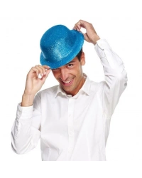 Mavi Renk Simli Melon Yuvarlak Parti Şapkası 24x26 cm