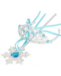 Mavi Taşlı Elsa Çocuk Taç ve Kar Temalı Kurdeleli Elsa Asası Sopası NessiWorld