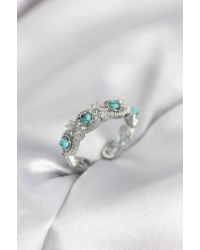 Mavi Taşlı Gümüş Renk Vintage Kadın Yüzük