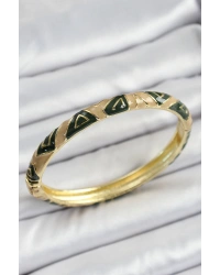 Mineli Pirinç Kahverengi Siyah Geometrik Desenli Kadın Kelepçe