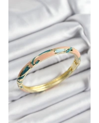 Mineli Pirinç Krem Ve Yeşil Mermer Motifli Gold Renk Kadın Kelepçe