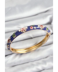 Mineli Pirinç Mor Çiçek Motifli Gold Kadın Kelepçe