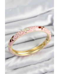 Mineli Pirinç Pembe Çiçek Motifli Gold Kadın Kelepçe