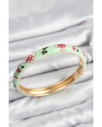 Mineli Pirinç Su Yeşili Çiçek Motifli Gold Kadın Kelepçe