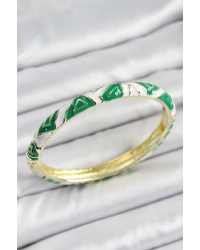 Mineli Pirinç Yeşil Beyaz Motifli Kadın Kelepçe